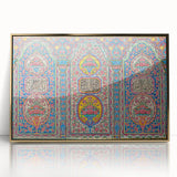Mid-century modernist large art print of a Middle Eastern scenery in gold tones on framed acrylic.
