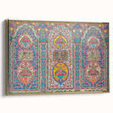 Framed canvas depicting a vintage-style Iranian landscape in muted gold and black tones, ideal for bedroom wall decor.