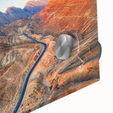 Mid-century modernist acrylic print of an abstract Iraqi landscape in earthy tones, suitable for dining room art.