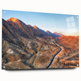 Acrylic glass print of a Middle Eastern Iraqi landscape in muted earth tones, ideal for dining room decor.
