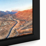 Extra large framed canvas featuring a textured, colorful Middle Eastern scenery in black predominant tones.