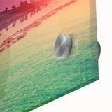 Large abstract wall art of the Dead Sea in muted blue and beige tones on acrylic glass, suitable for dining room art.