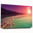 Acrylic print of the Dead Sea with muted blue and beige tones, suitable for bedroom or dining room decor.
