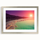 Textured art depicting the Dead Sea in abstract style, with muted blues and grays, framed in silver, ideal for bedroom art.