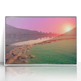 Acrylic print of the Dead Sea with muted blue and white tones in an art deco style, ideal for modern art wall decor.