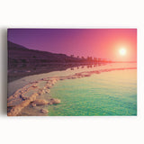 Black and white photograph of the Dead Sea on stretched canvas, ideal for kitchen wall art.