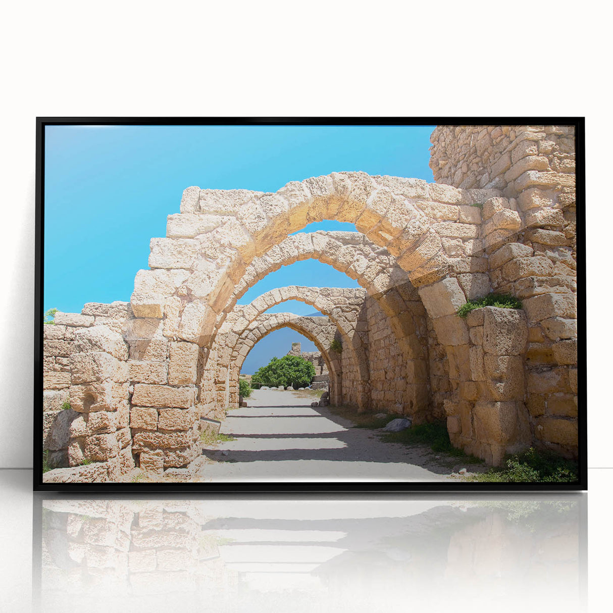 Large abstract wall art depicting the Jerusalem skyline in muted earth tones on a framed acrylic panel.