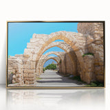 Acrylic print of Jerusalem scenery in gold tones, framed, ideal for modern art wall decor.