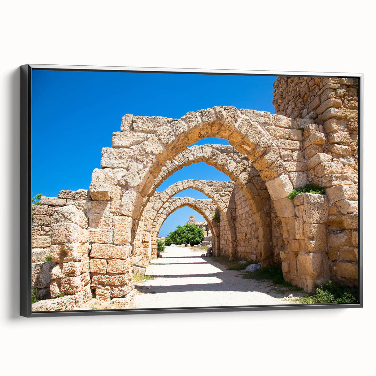 Black and white framed canvas of Jerusalem landscape, ideal for bedroom wall art, featuring vintage poster style.