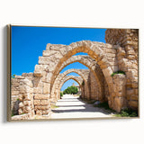 Framed canvas depicting a vintage-style Jerusalem landscape in muted gold and black tones, ideal for bedroom wall art.