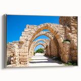 Framed canvas landscape art paintings depicting Jerusalem in muted earth tones, ideal for adding character to a living room.