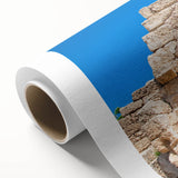 Art deco poster of Jerusalem skyline in muted earth tones on rolled canvas, ideal for nursery wall art.