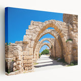 Panoramic view of Jerusalem skyline on stretched canvas, featuring earthy tones, ideal for kitchen wall art.