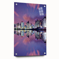 Acrylic print of Tel Aviv skyline in muted blues and grays, ideal for modern dining room decor.
