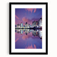 Abstract art print of Tel Aviv skyline in vibrant colors on a textured, extra-large canvas, framed in black.