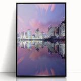 Large abstract wall art depicting the Tel Aviv skyline in muted gray tones on a framed acrylic.