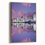 Framed canvas of Tel Aviv landscape in vintage poster style with black and gold tones, suitable for bedroom wall art.