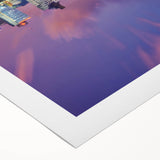 Art deco poster of Tel Aviv skyline in muted beige and blue tones on rolled canvas, ideal for dining room wall art.