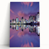 Black and white stretched canvas depicting the Tel Aviv skyline, ideal for kitchen wall art or bedroom ambiance.