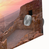 Large abstract wall art depicting a Middle Eastern scenery in muted earth tones on acrylic glass.