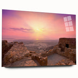 Large abstract wall art of a Middle Eastern scenery in muted earth tones on acrylic glass.