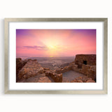 Textured art of an abstract Middle Eastern scenery in muted earth tones on a framed silver mat, suitable for bedroom decor.