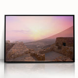 Large abstract wall art depicting a Middle Eastern cityscape in muted earth tones on a framed acrylic.