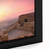 Extra large framed canvas depicting a Middle Eastern scenery in black with colorful, textured art accents.