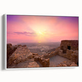 Vintage poster art of a Middle Eastern scenery on framed canvas, featuring vibrant colors, ideal for living room decor.