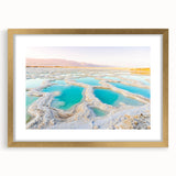 Extra large textured abstract art print depicting a Middle Eastern Jordanian scenery in gold frame.