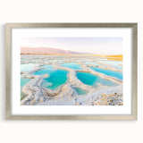 Textured abstract art print depicting a Middle Eastern Jordanian landscape in muted earth tones, framed in silver.
