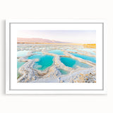 Abstract art print of a Middle Eastern Jordanian landscape in muted earth tones on a white framed mat.