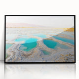 Large abstract wall art depicting a Jordanian landscape in muted earth tones on a framed acrylic.