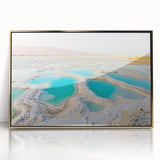 Acrylic print of Jordan scenery in gold frame, featuring mid-century modernist style, ideal for modern art wall decor.