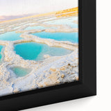 Extra large framed canvas featuring a textured, colorful Middle Eastern Jordanian scenery on black background.