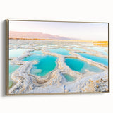 Framed canvas featuring a vintage-style landscape painting of Jordan with muted gold and black tones.