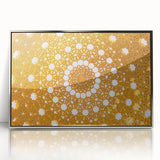 Mid-century modernist art depicting Oman scenery in muted earth tones on a framed acrylic.