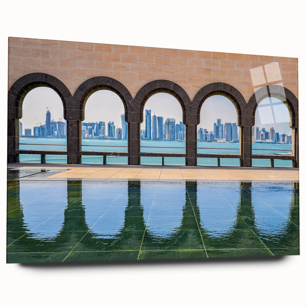 Acrylic glass print of a large abstract depiction of the Middle Eastern Qatar scenery.