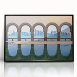 Large abstract wall art depicting Qatar scenery in muted earth tones on a framed acrylic.