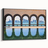 Black and white framed canvas of a vintage-style Qatar landscape, ideal for bedroom wall decor.