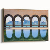 Framed canvas landscape art of a Middle Eastern scenery in gold and black tones, suitable for bedroom decor.