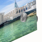 Acrylic print of a large abstract depiction of a Middle Eastern desert scene, in warm earth tones.