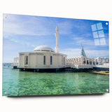 Acrylic print of a large abstract depiction of a Saudi Arabian landscape, in muted earth tones, ideal for dining room decor.