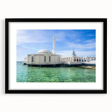 Extra large abstract art print of colorful, textured Middle Eastern scenery on a black framed canvas.