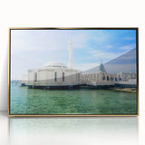 Framed acrylic print of a Middle-Eastern landscape in gold and beige tones, suitable for modern art wall decor.