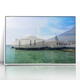 Art deco poster of Saudi Arabian scenery in muted earth tones on a framed acrylic, ideal for modern art wall decor.