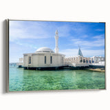 Framed canvas landscape art painting featuring a vintage-style Saudi Arabian scenery in black with colorful accents.