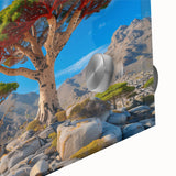 Large abstract wall art depicting Middle Eastern scenery in vibrant earth tones on acrylic glass.