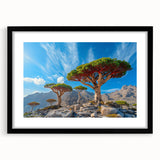 Abstract art print of a Middle Eastern landscape in vibrant colors on a large, framed canvas, suitable for living room decor.