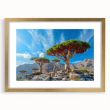 Extra large abstract art print featuring textured scenery of Yemen in gold frame, ideal for living room decor.